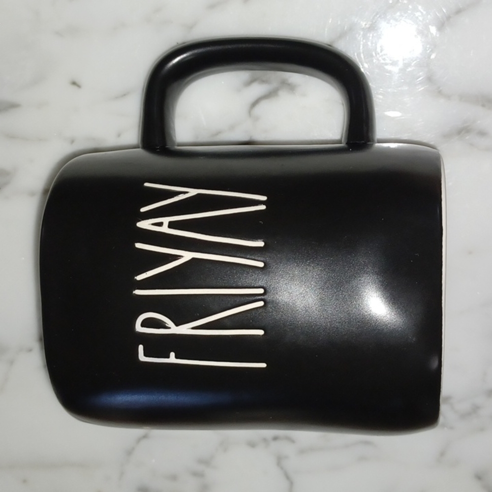 Rae Dunn 'Friyay' black coffee mug 16 oz